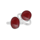Sterling silver oval Red Coral ring with polished bezel setting, handcrafted artisan statement jewelry featuring a bold vibrant shell.